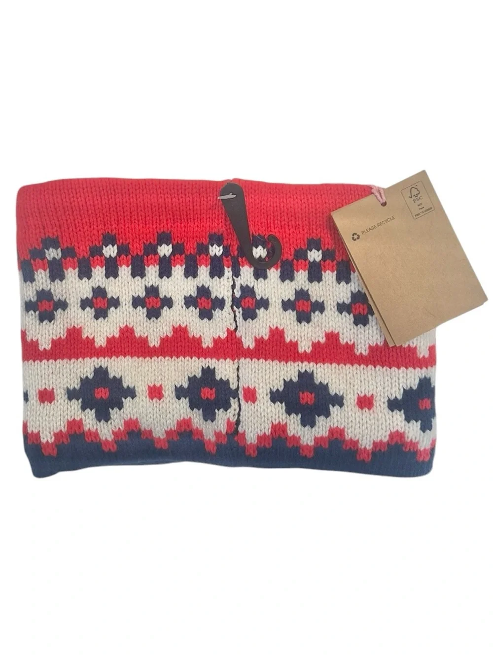 Mini Boden College Navy Fair Isle Snood Wool Winter Headband Red White Blue NEW